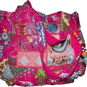 Pink Embroidered Boho Hippie Women Fashion Shoulder Bag Large Roomy Comfortable